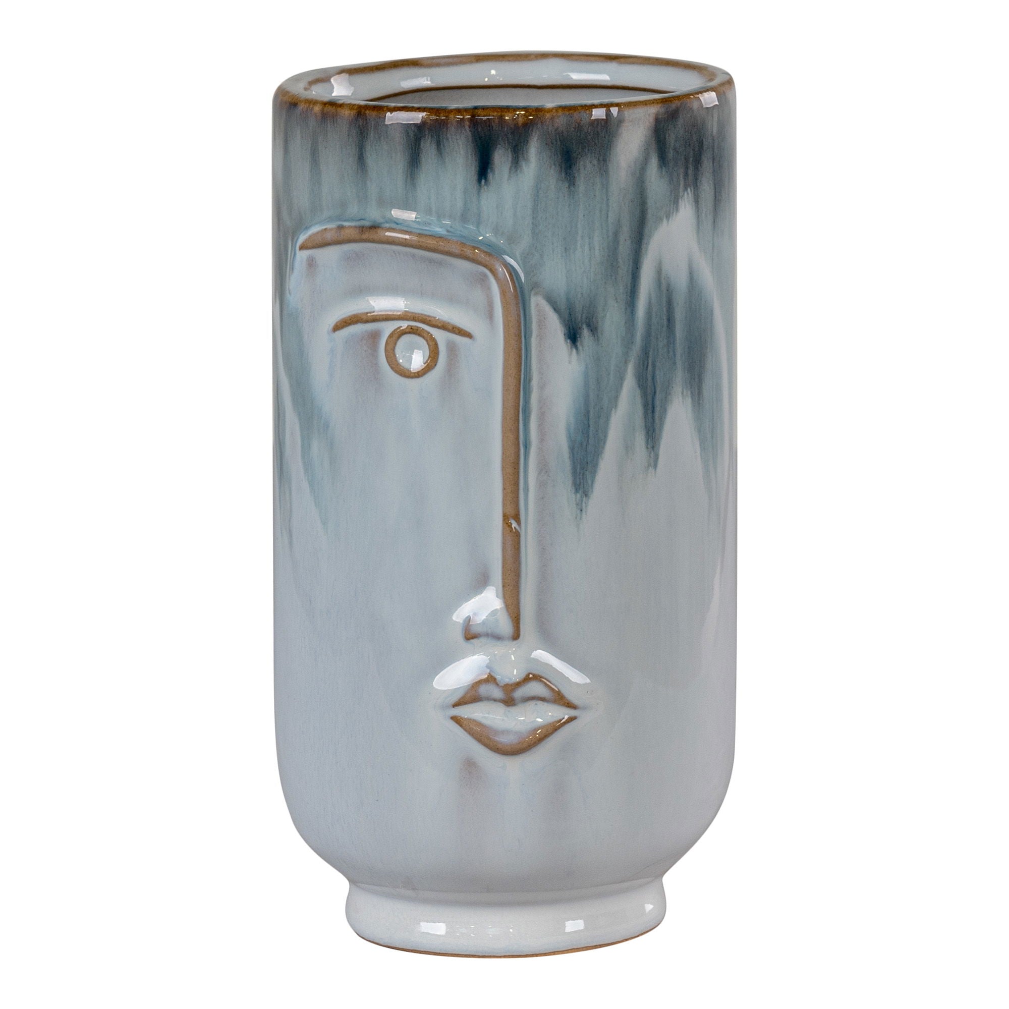 Gesichtsvase “Blue Expression” – Porzellan, Ø9 × 17 cm, blau